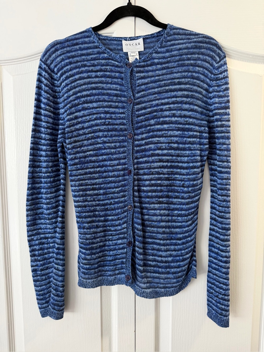 Oscar de la Renta Blue Striped Knit Cardigan